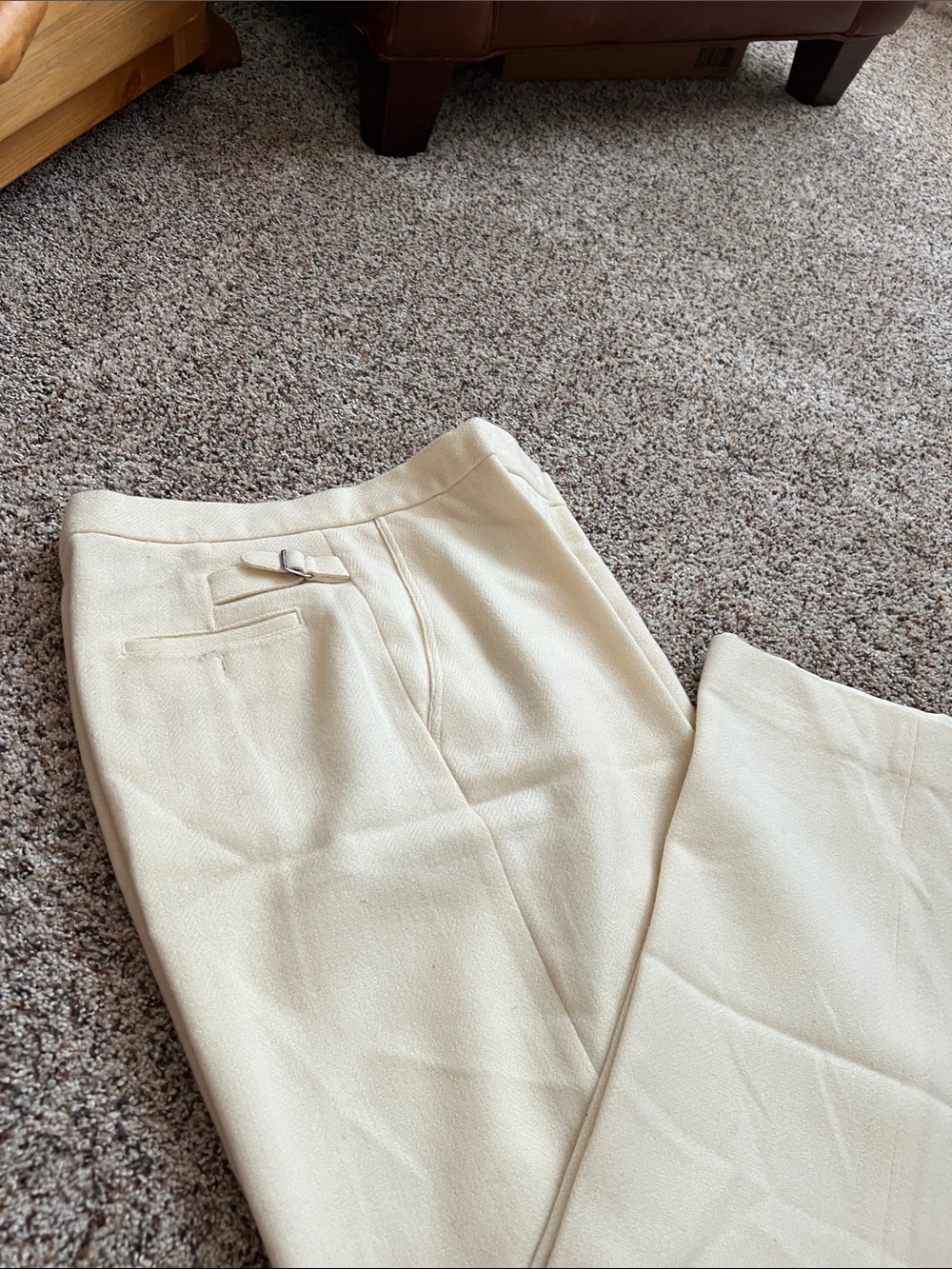 Ralph Lauren Cream Wide Leg Dress Pants with Side Buckle Detail
